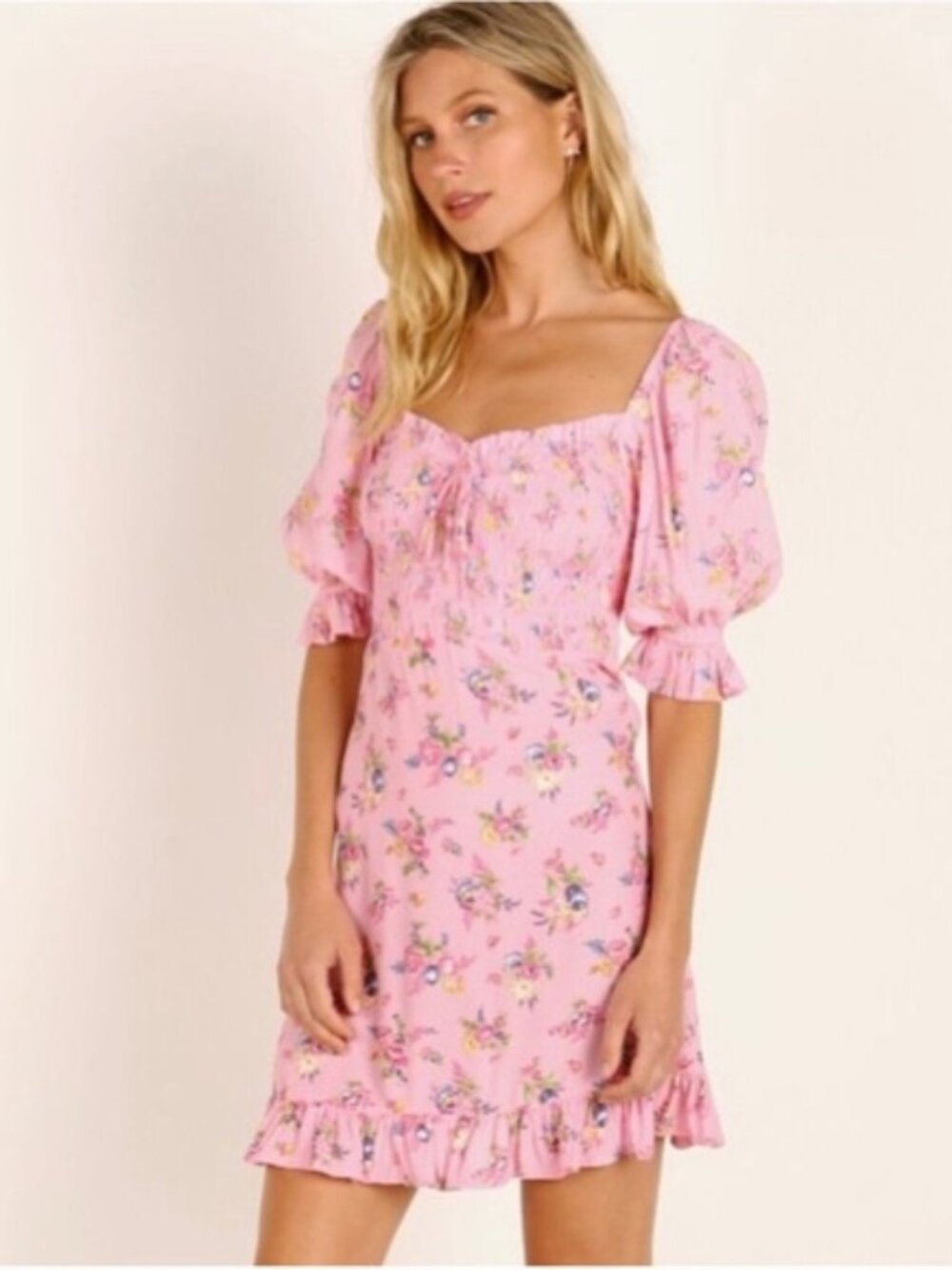 FAITHFULL THE BRAND NEW WITH TAGS Sage Mini Dress in Pink Juliette Floral Size 4